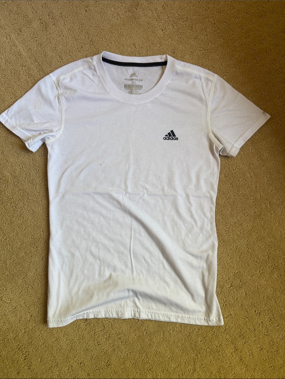 adidas White Short Sleeve Crew Tee with Black Logo